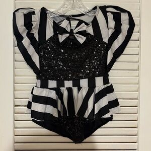 Black and White Striped Kids One Piece